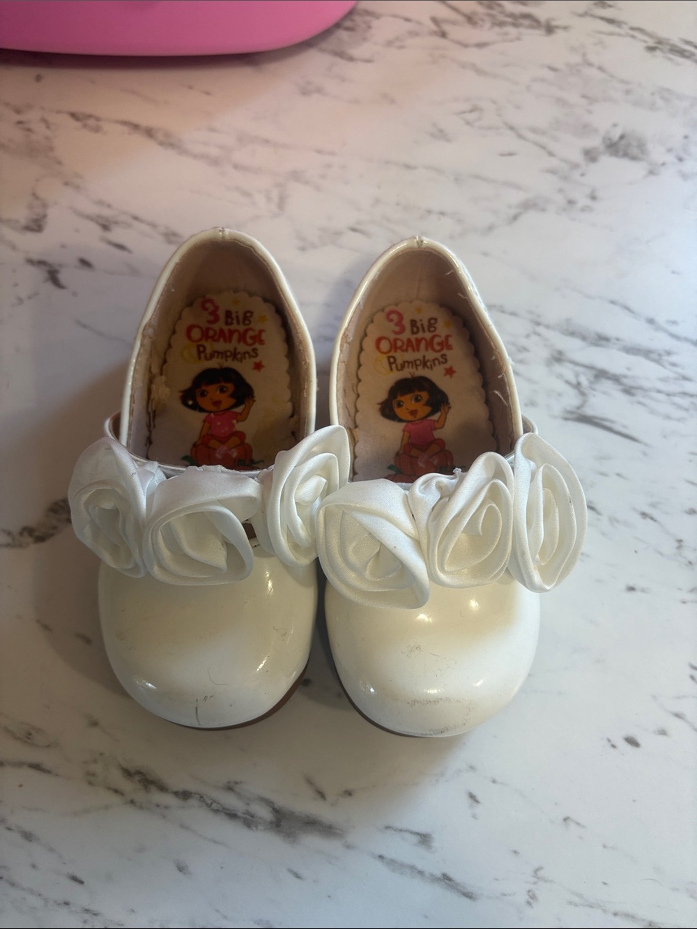 Girls White Dress Shoes with Rosette Detail